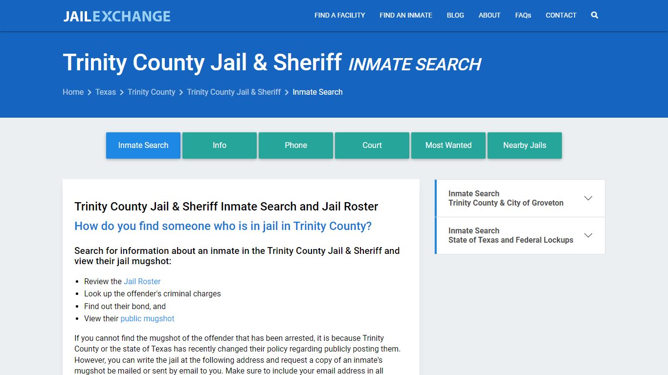Trinity County Jail & Sheriff Inmate Search - Jail Exchange